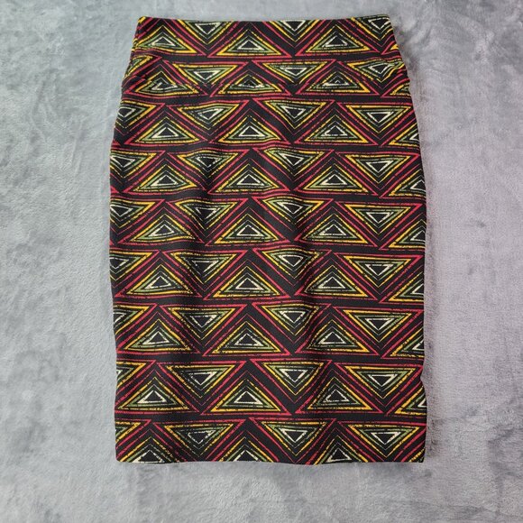 LuLaRoe Womens Cassie Skirt S Black Yellow Red Geometric Bodycon Stretch Pencil - Picture 5 of 7